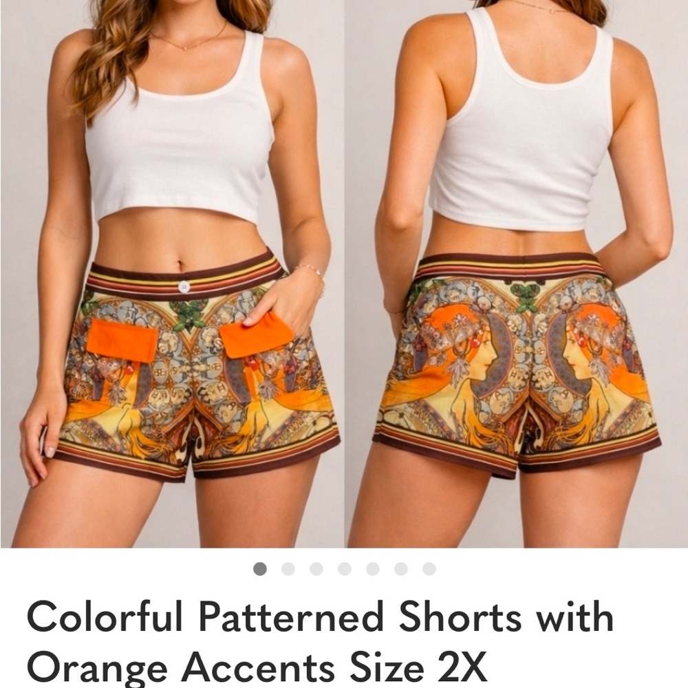 Colorful Patterned Women's Shorts with Orange Accents